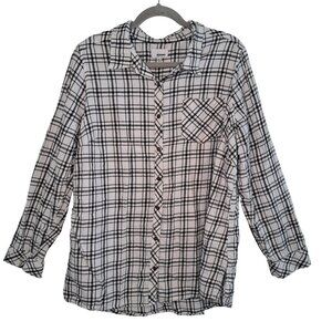 Sonoma White and Black Plaid Flannel Button Down Shirt Plus Size 2X